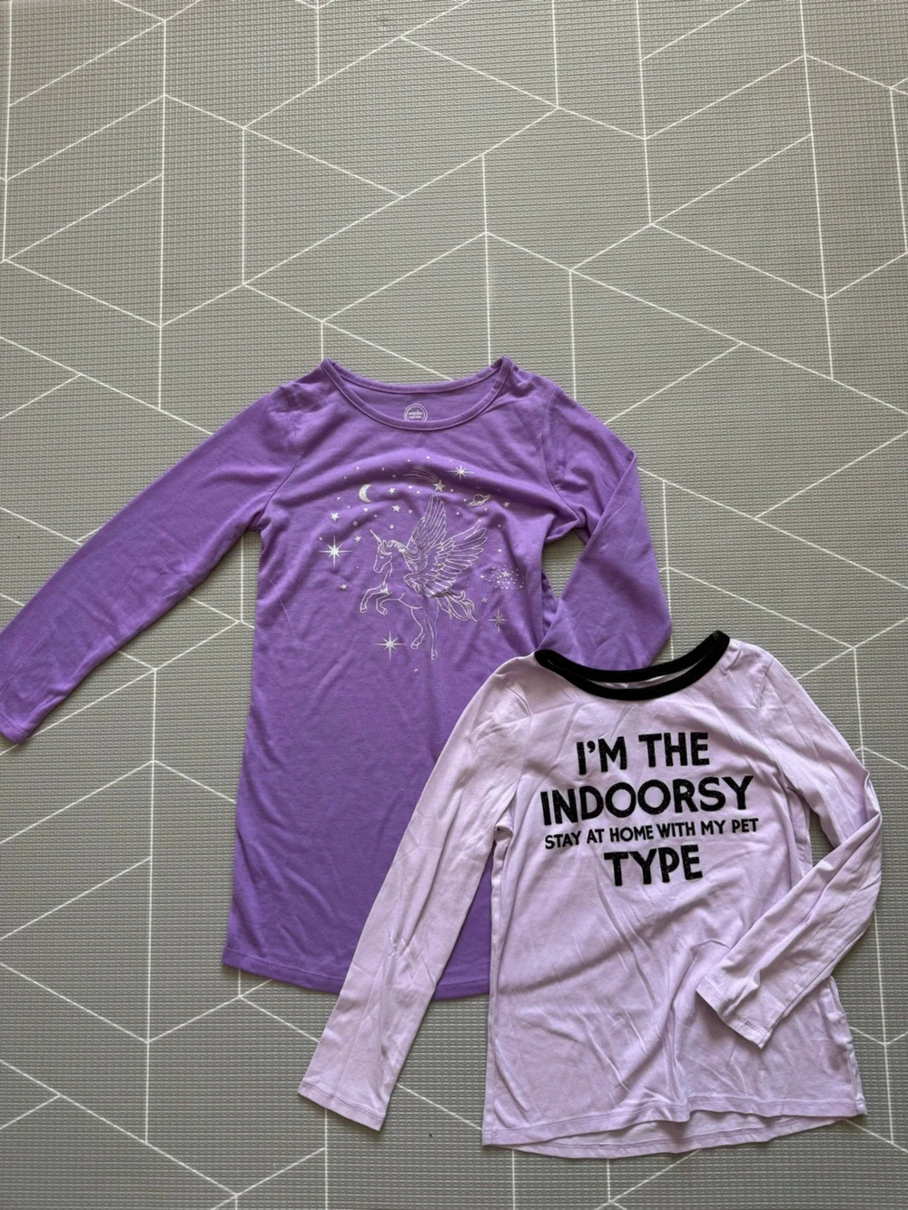 Justice|Big girl two tops-Purple Unicorn Graphic Long Sleeve & glitter tee•••